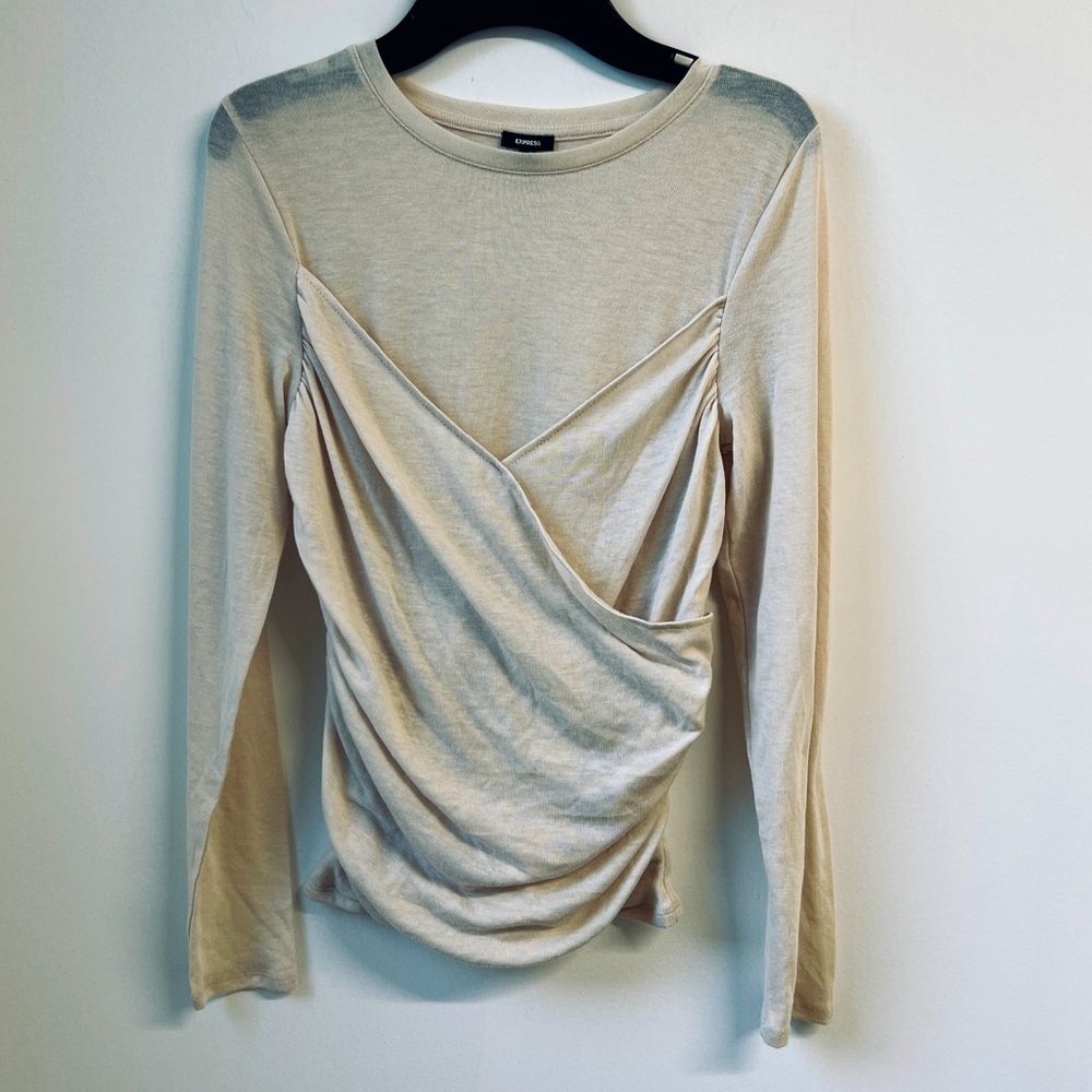 Express Cream Ruched Asymmetrical Blouse